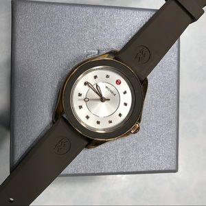 MICHELE Rose Gold 36 Cape Silicone Band Watch Gray